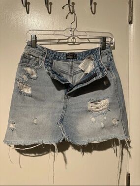 Abercrombie & Fitch Light Blue Distressed Denim Mini Skirt